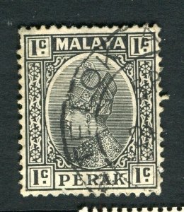 MALAYA PERAK; 1930s Sultan issue used 1c. fine Postmark