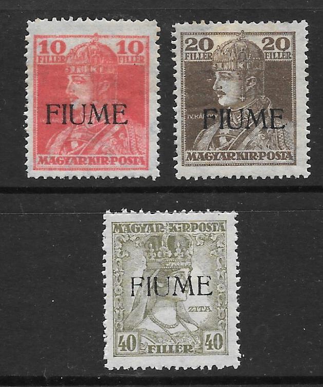 Fiume Scott 21-23a Mint Set Overprint on Hungarian stamp 2018 CV $44.75