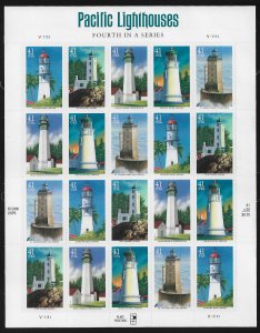 US #4146-50 41c Pacific Lighthouses Sheet, VF/XF OG NH, fresh sheets, STOCK P...