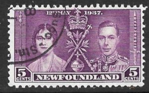 NEWFOUNDLAND 1937 5c KGVI CORONATION Issue Sc 232 VFU