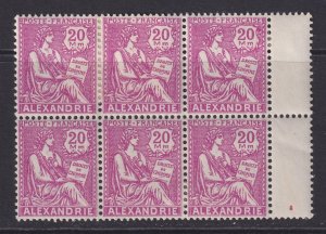 Alexandria (French Offices), Scott 82 (Yvert 77), MNH/HR blk of 6 (selvage rein)