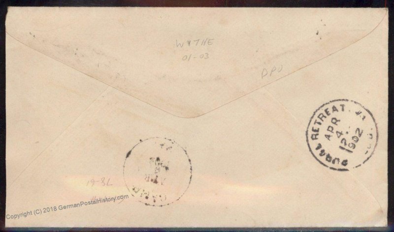 Virginia 1902 Hubble VA DPO 1901-3 Helbock R6 Cover Camp Rural Retreat 92454