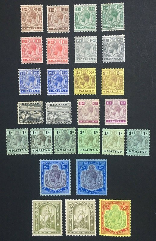 MOMEN: MALTA 1914-21 COMPLETE WITH ALL SHADES MINT OG H £677 LOT #60537