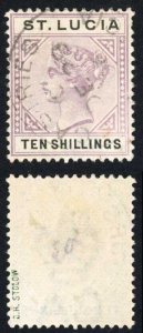 St Lucia SG52 10/- Dull Mauve and Black CDS used Cat 180 pounds