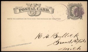 USA 1870s Michigan Marshallville Violet Cancel Postal Card Cover 96333