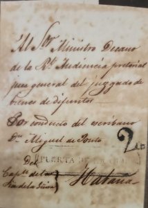 P) 1830 CUBA, FORMER OWNERS, JUDICIARY CORRESPONDENCE, HANDWRITTEN CANCELLATION