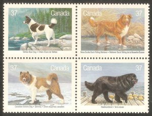 CANADA Sc# 1220a MNH FVF 4-Block Dogs Retriever