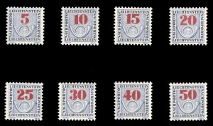 Liechtenstein #J21-28 Cat$35, 1940 Postage Dues, complete set, never hinged