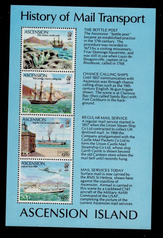 Ascension Sc 260a 1980 Ships Mail Transport stamp sheet mint NH