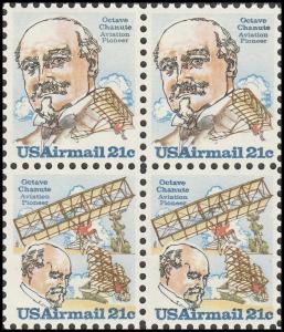 US C93-C94 C94a Airmail Octave Chanute 21c block (4 stamps) MNH 1979