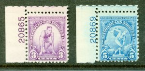 US Scott 718-19 Olympics Games 1932 Mint NH Pl. No. Singles 20865, 20869