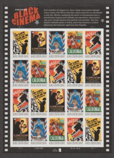 U.S. Scott #4336-4340 Black Cinema Stamps - LL Plate Position - Mint NH Sheet