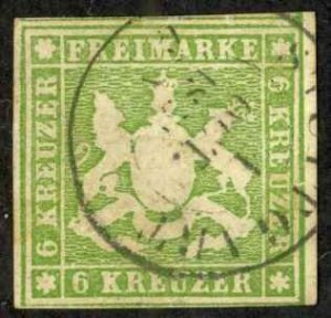 Germany Wurttemberg Sc# 10 Used 1857 6kr Coat of Arms