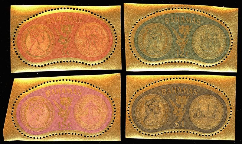 BAHAMAS Sc 284-87 VF/MNH - 1968 - 1st Gold Coinage in Bahamas-Foil Stamps