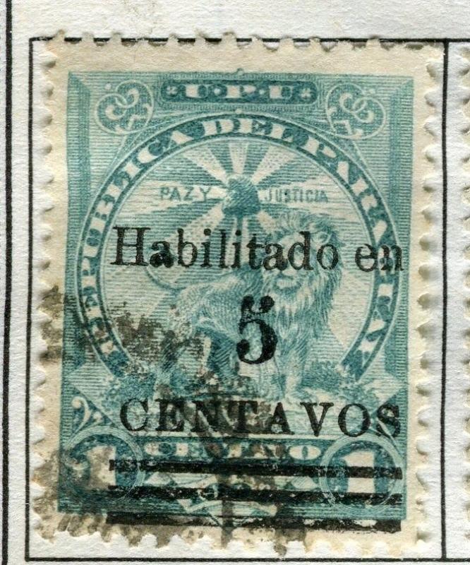 PARAGUAY;   1907-9 early surcharged issue fine used 5c/1c. value