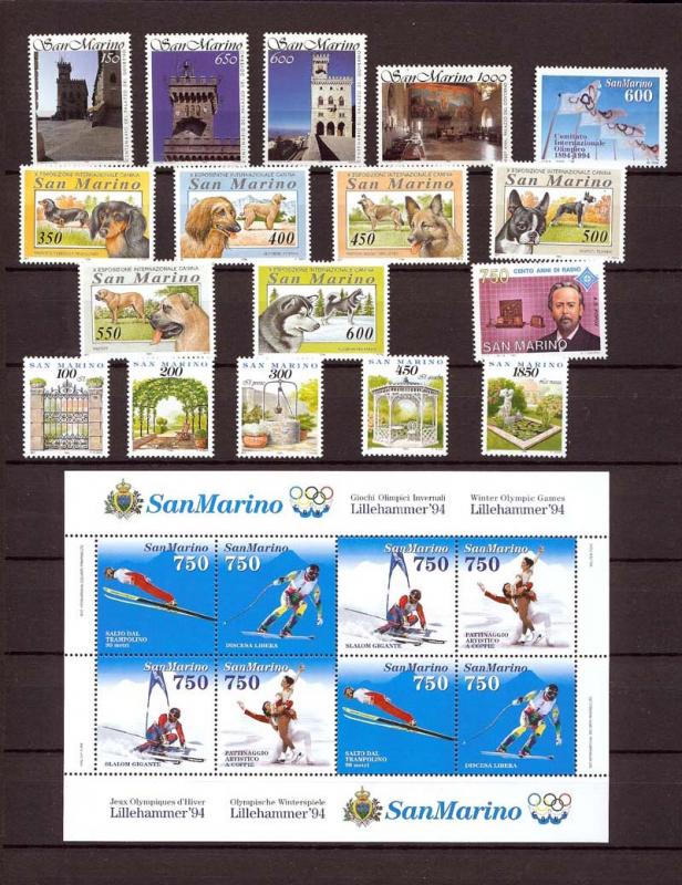 1994 - SAN MARINO - Complete year set - Scott #1293 and others - MNH**