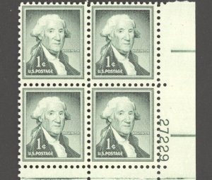 1956 US Scott # 1031b Dry Printing 1c Washington Plate Block MNH, Plate #27229