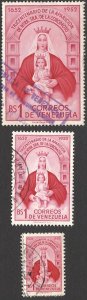 VENEZUELA 1952-53 Sc 641-43 Used  1b (3 sizes), Virgin Mary - Religion