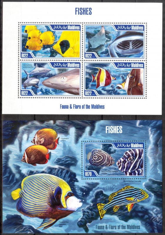 Maldive Islands 2013 Marine Life Fishes Sheet + S/S MNH