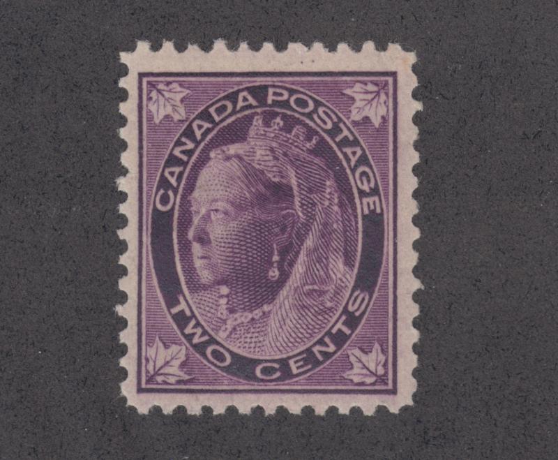 Canada Sc 68 MLH. 1897 2c violet QV Maple Leaf, small shallow thin