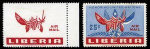 Liberia #C70var (Sanabria 106a), 1952 United Nations, red only variety, never...