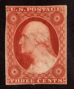 KAPPYSTAMP  USA #11 1851 3c WASHINGTON USED VERY FINE++ VERY LIGHT CANCEL  H221