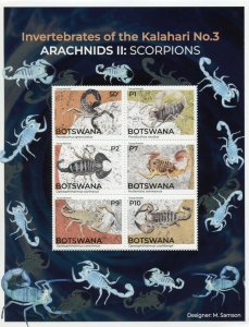 Botswana 2021 MNH Scorpions Stamps Arachnids Invertebrates of Kalahari 6v M/S