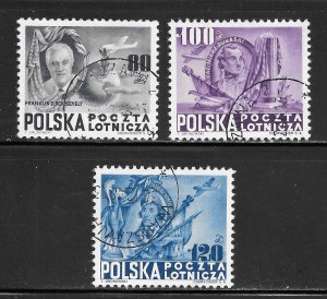 Poland Scott C26A-C26C Used NH - 1948 Roosevelt/Pulaski/Kosciusko - SCV $81.00