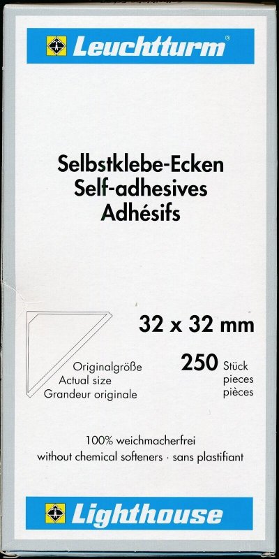 Lighthouse Corner Stamp/Letter Mount - CLEAR - Self-Adhesive Pack of 250  32mm