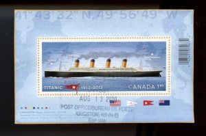 ? TITANIC SHIP 2012,,, $1.80 stamp  Souvenir Sheet used Canada