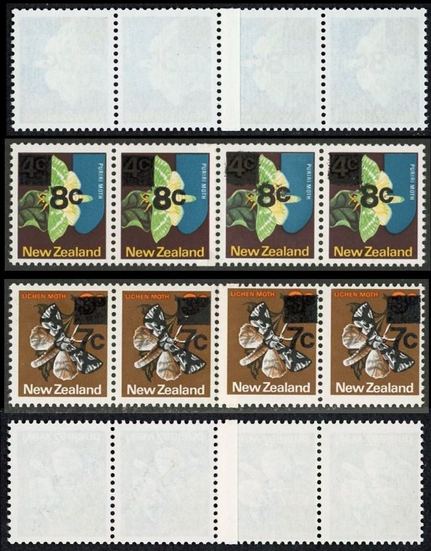 New Zealand SG1143-1144 1977 paste-up coil overprints in strips of 4 Ref:456