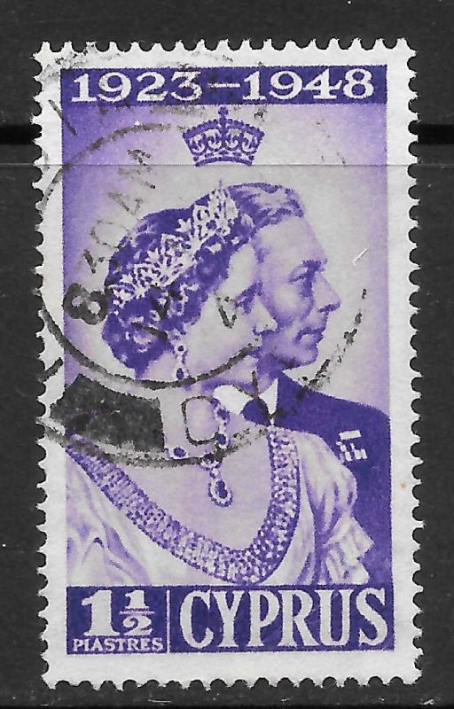 Cyprus Scott 158 Used - 1948 Silver Wedding Issue - SCV $0.55
