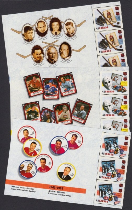 HOCKEY = 75th NHL = 3 Blocks with Pictorial Margin Canada 1992 #1443-1445 MNH
