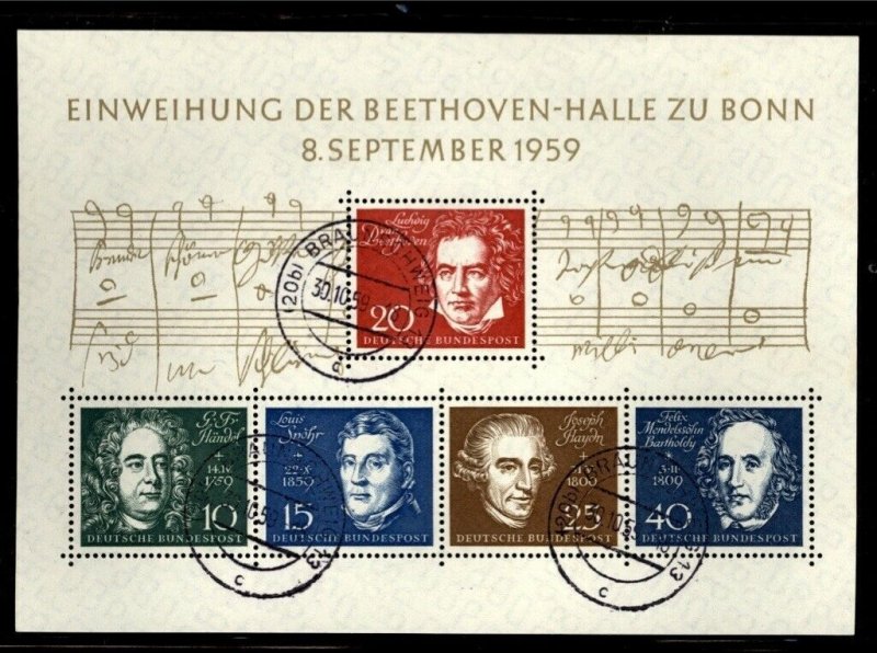 Germany  Scott 804 Beethoven  Lovely Used Souvenir Sheet 