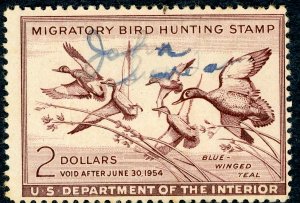 #RW20 – 1953 $2.00 Blue-Winged Teal. Used.