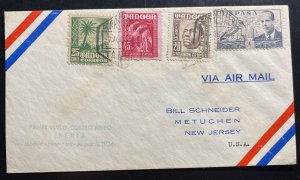 1954 Spain First Flight Airmail Cover To Metuchen NJ USA Tanger Stamps