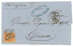 France Marseille to Italy Genoa 1870 Cover #35 Napoleon III 40c Postage