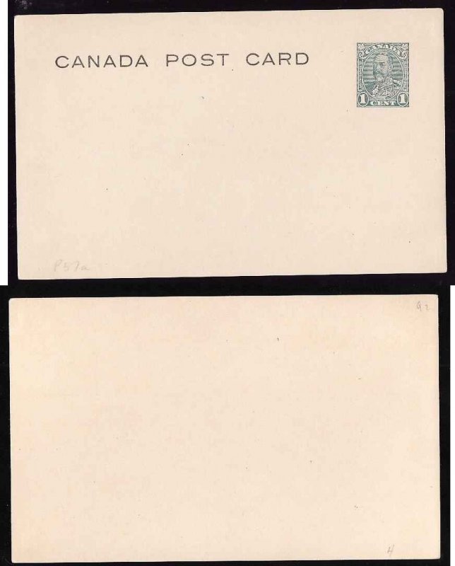 Canada-cover #12736 -P57a unused 1c postal stationery-type 1-KGV CBN Front Face