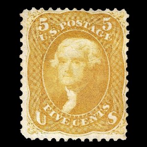 WCstamps: U.S. Scott #67a 5c Brown Yellow Fine Unused 2023 Crowe Cert CV $14,000