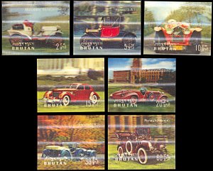 Bhutan 128-128F, MNH, Oldtimer Automobiles 3-D printing, low values