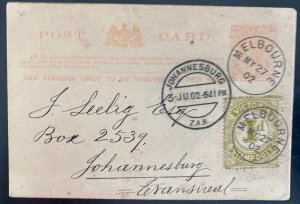 1902 Melbourne Australia Stationery postcard Cover To Johannesburg South Africa