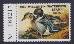 State Hunting/Fishing Revenues: WI - 1982 Duck Stamp  WI-5 - MNH