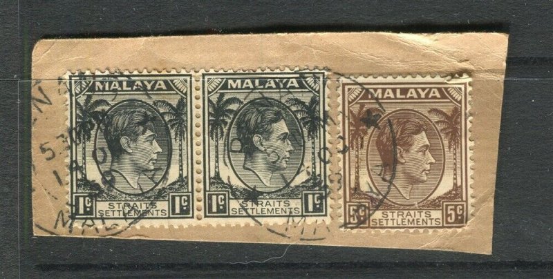 STRAITS SETTLEMENTS; 1940s early GVI issue fine used POSTMARK PIECE