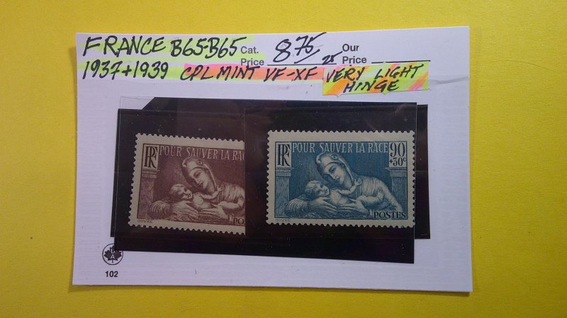 France 1937-39 Semi-Post Scott# B64-B65 Mint VF-XF Very Light Hinge CPL set of 2