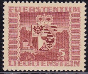 Liechtenstein 1849 5fr. henna brown Re-Issue  1945. Shield Scott 222 VF/NH/(**)