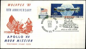 12/15/81 10th Anniversary Apollo 15 Wolverine Stamp Club Cachet Dearborn Hts, MI