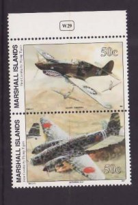 Marshall Islands-Sc#295a- id9-unused NH pair-Planes-WWII-1991-92-