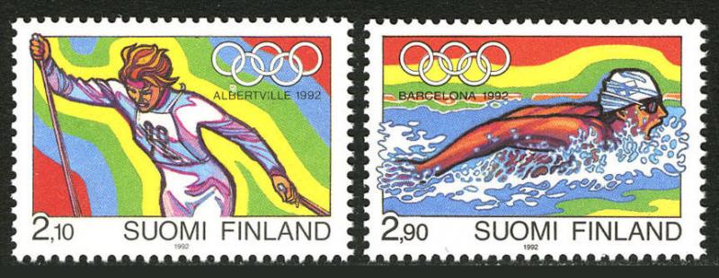 Finland 878-879, MNH. Olympics in Albertville, Barcelona. Skier, Swimmer, 1992