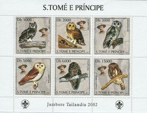 S. TOME & PRINCIPE 2003 - Owls & Scouts 6v. Scott Code: 1503