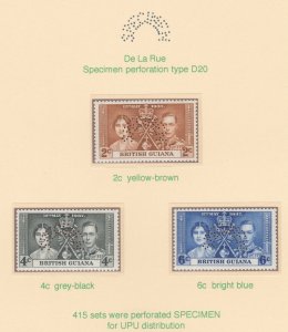 Br Guiana  1937 CORONATION  SPECIMEN   set of 3